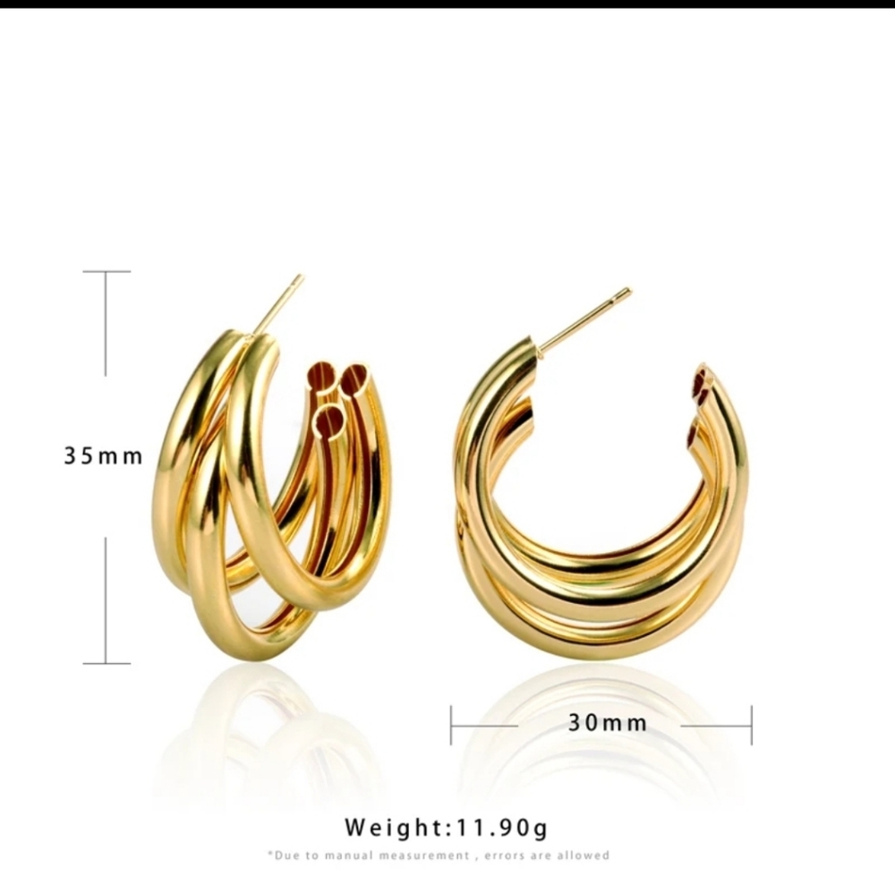 Gold Layered Half Hoop Earrings - Picture 7 of 8